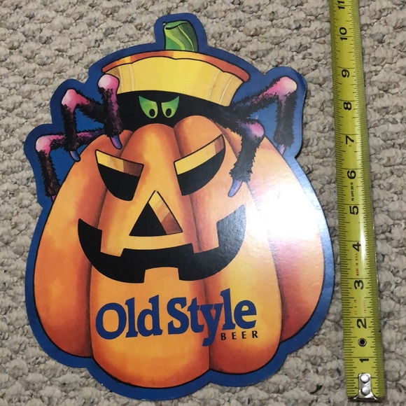 Vintage rare Old Style Beer cardboard sign, Halloween pumpkin spider - Picture 8 of 16